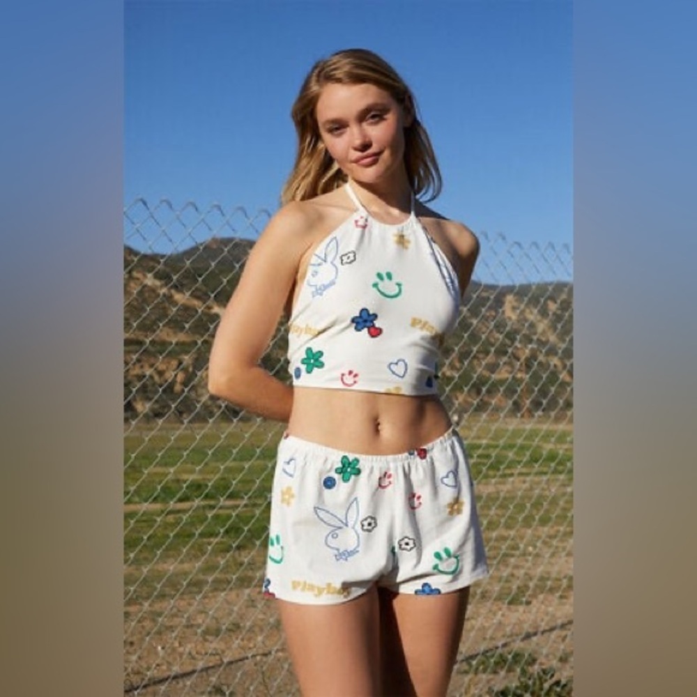 Playboy White Graphic Print shorts